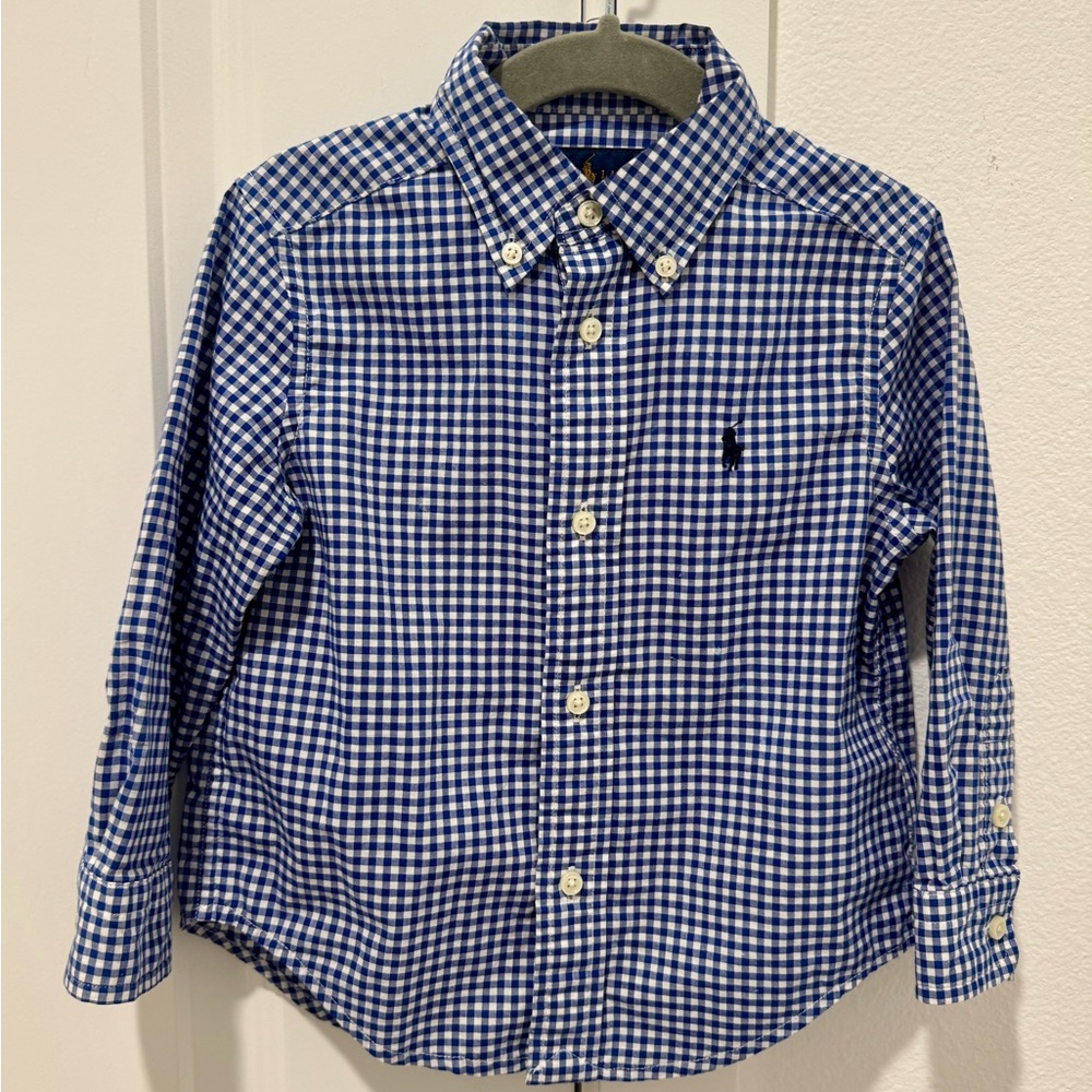 Ralph Lauren Navy Gingham Cotton Poplin Shirt - Picture 3 of 7